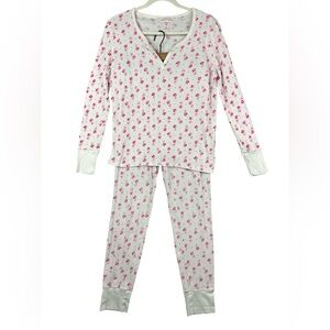 Victoria’s Secret Pink Floral Thermal Long Sleeve Top Jogger Pajama Sleep Set M